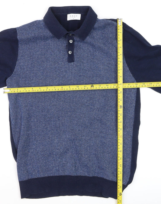 Easy Men’s Blue Collared Henley Knit Jumper Size S