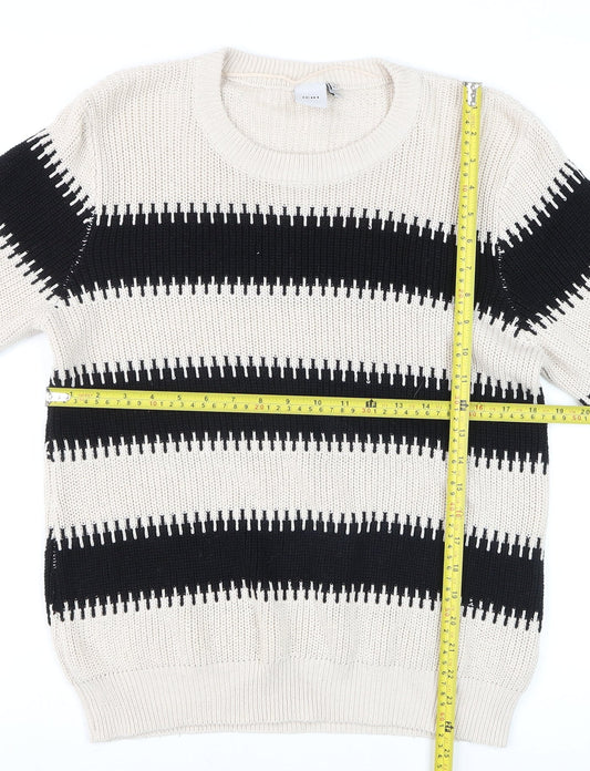 ICHI Women's Black & Beige Stripe Cotton Knit Jumper Size M