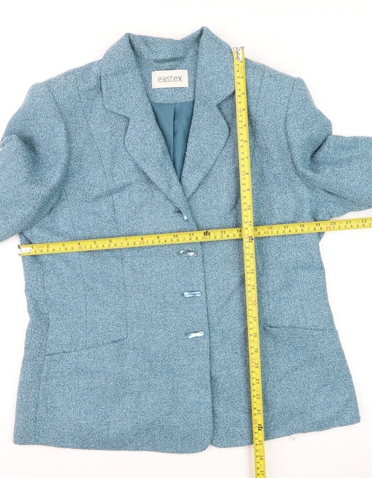 Eastex Womens Blue Wool Tweed Blazer Jacket Size 14