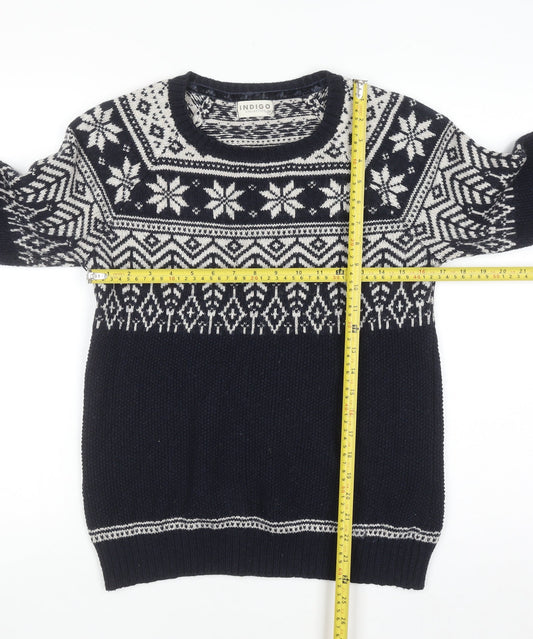 Marks and Spencer Women’s Blue Fair Isle Knit Jumper Size 8