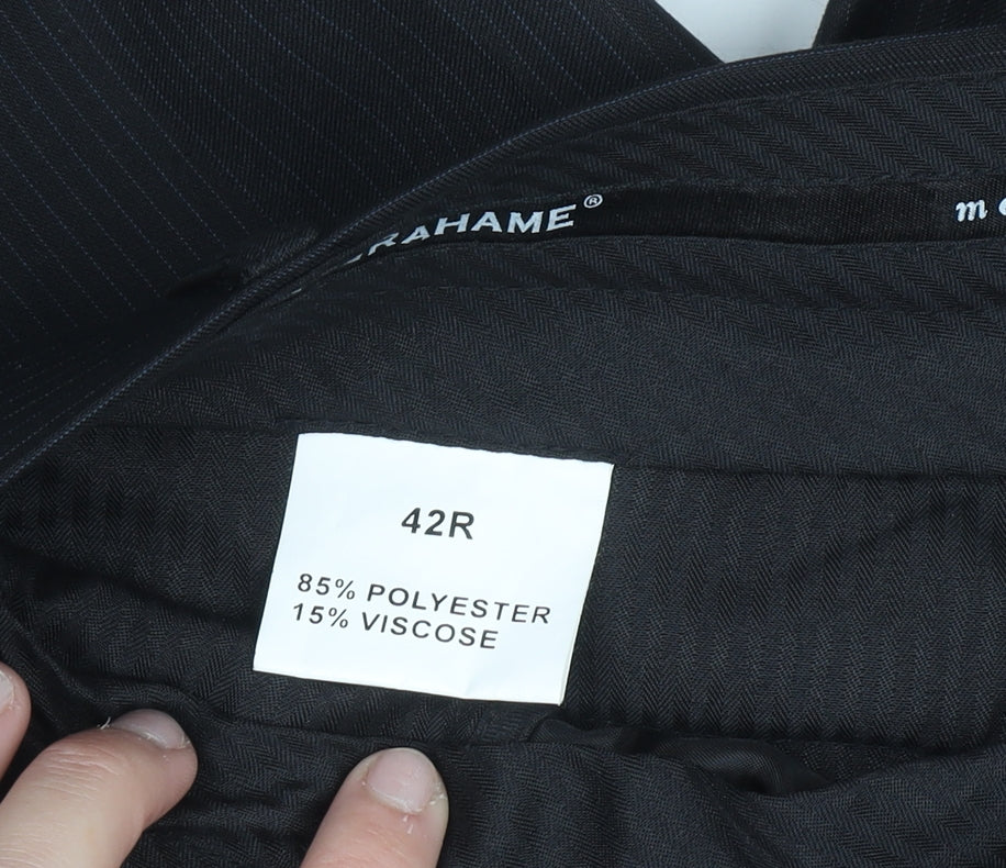 Mens UK Size 42R Grahame Regular Fit Dress Pants Black Trousers