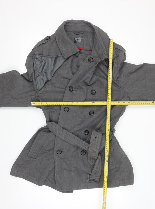 Jeff Banks Women Grey Trench Coat 2XL Belted Cotton Mid-Length