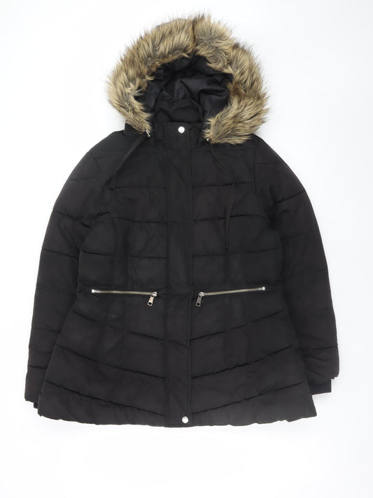 Papaya Women's Black Faux Fur Hooded Puffer Coat Size 14