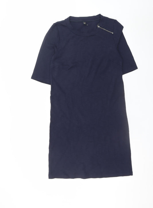 Additional front view of Only Women's Blue Shift Dress S Knee Length Zip Detail