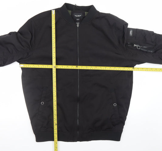 Pull&Bear Men's Black XXL Bomber Jacket with Zip Pockets