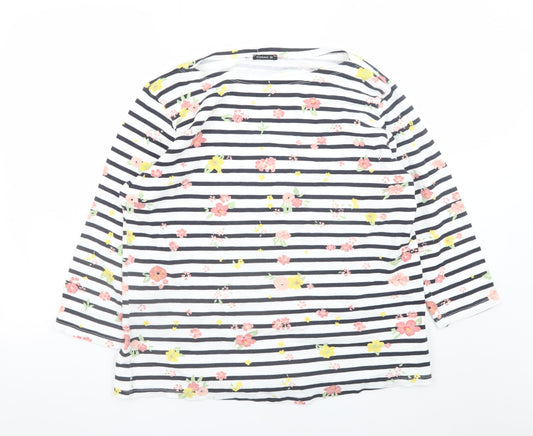 Additional front view of Roman Women’s Multicoloured Floral Striped Jersey T-Shirt, size UK 20