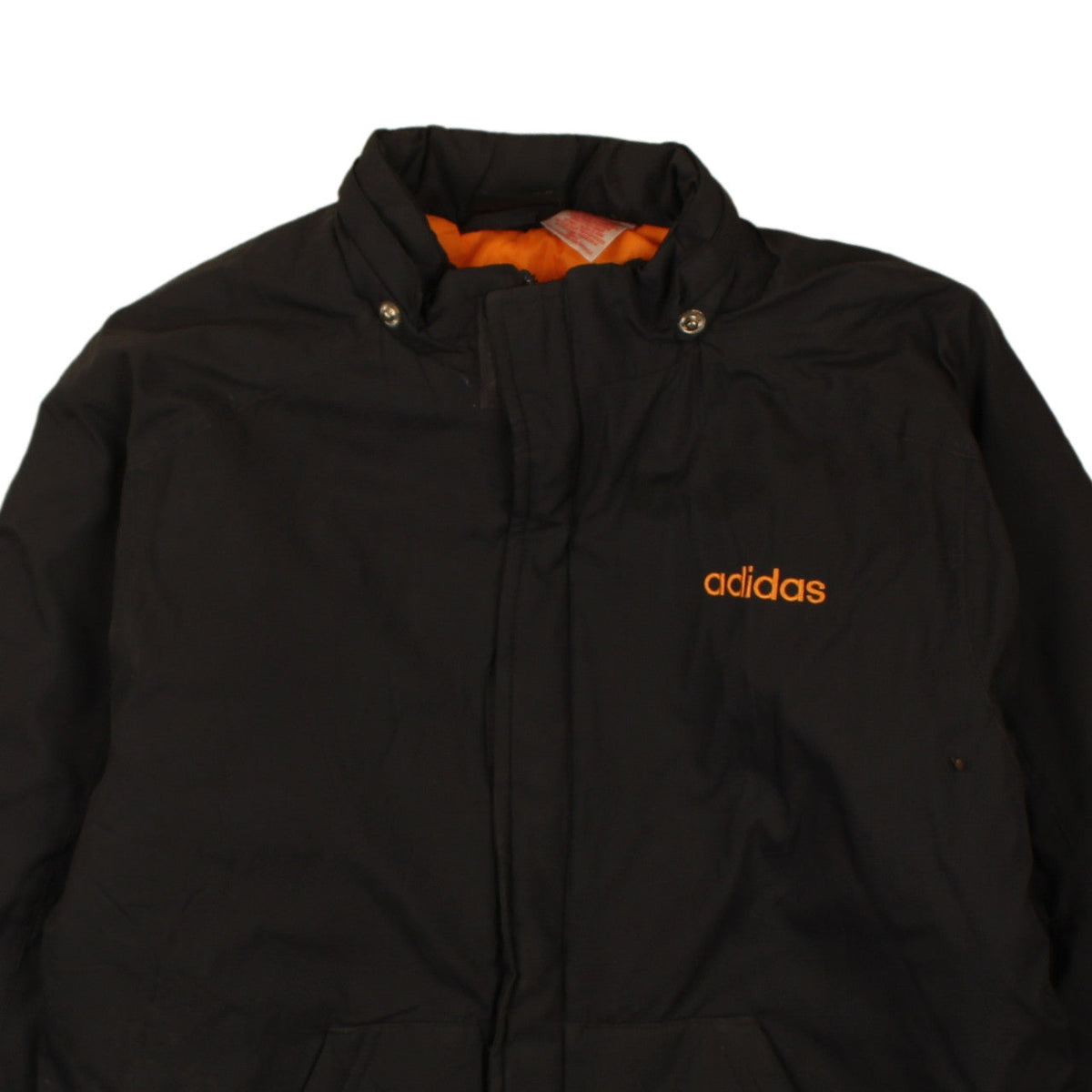 Brand and care label for Adidas boys’ black puffer jacket 12 years hooded winter coat