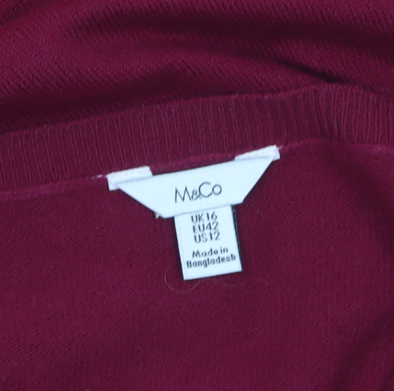 Womens UK Size 16 M&Co Red Pullover Jumper