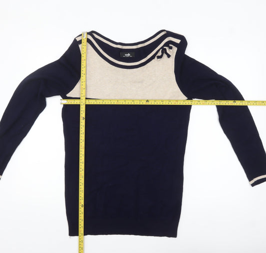 Wallis Women’s Blue Beige Boat Neck Bow Pullover Jumper Size 14
