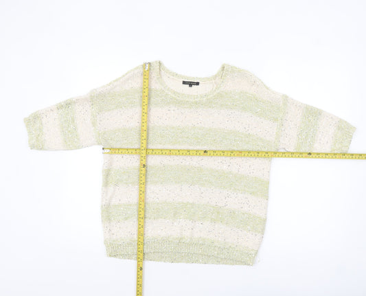 River Island Women Cream Green Striped Sequin Knit Jumper Size 8