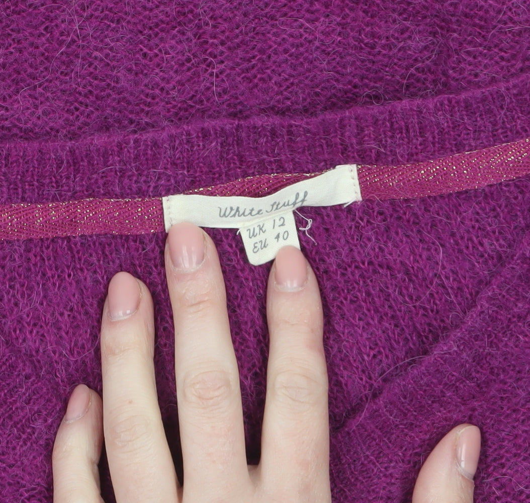 White Stuff Women's Purple Wool Alpaca Long Sleeve Cardigan UK 12