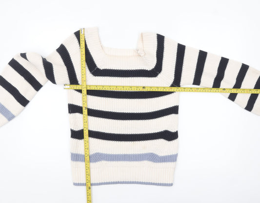 Tu Women Cream Navy Striped Knit Jumper Size S Cotton Acrylic