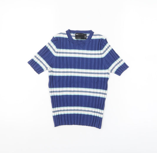 Additional front view of ASOS Design Women's Blue Striped Knit T-Shirt, size 4