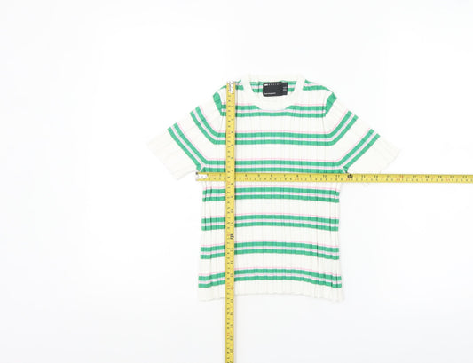 ASOS DESIGN Women’s White Green Striped Short Sleeve Knit T-Shirt Size 4
