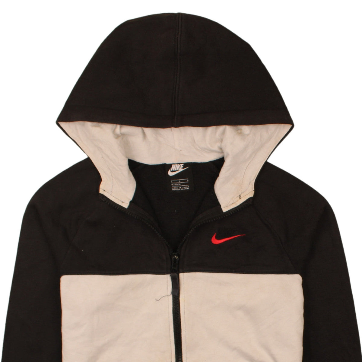 Brand and care label for Nike boys’ black full zip hoodie l 147-158cm colourblock fleece sweatshirt