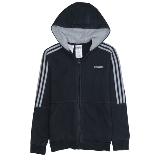 Additional front view of Adidas boys’ black full zip hoodie, size 13-14, years fleece lined sportswear