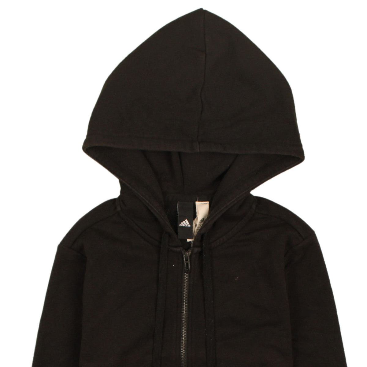 Brand and care label for Adidas Men's Black Full Zip Hoodie Small Graphic Print Casual