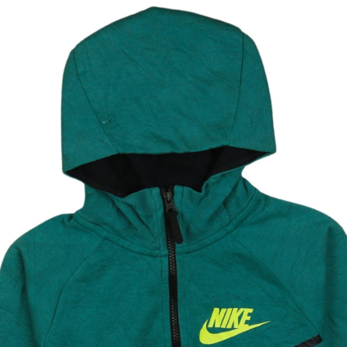 Brand and care label for Nike boys’ green full zip hoodie 12-13 years regular fit sportswear