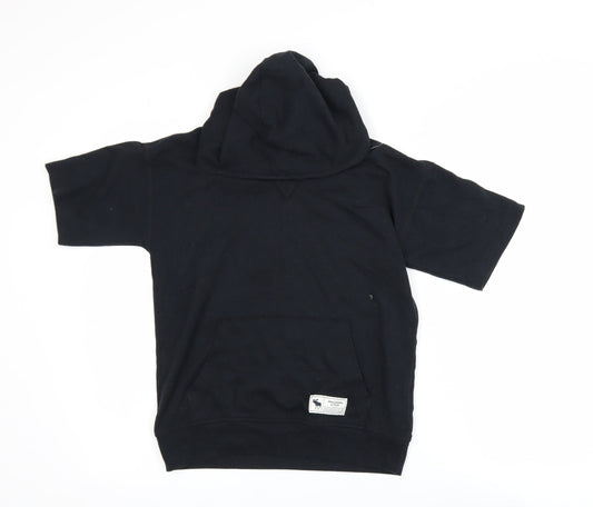 Abercrombie Kids Boys Black 9-10 Years Relaxed Fit Hooded Short Sleeve T-Shirt