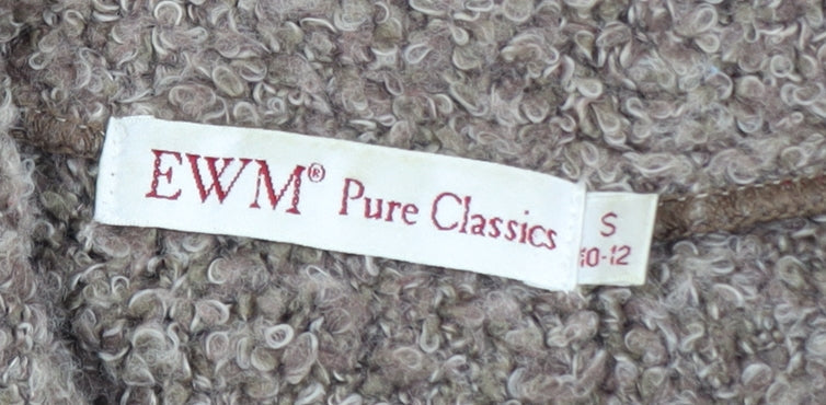 EWM Women’s Brown Collared Chunky Knit Wool Blend Cardigan Size S 10-12