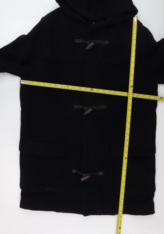 Next Men's Black Wool Duffle Coat Hooded Medium