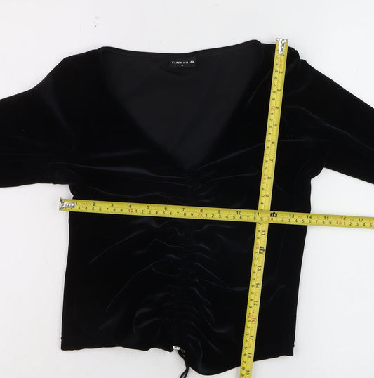 Karen Millen Women’s Black Velvet Long Sleeve V-Neck Blouse Size 14