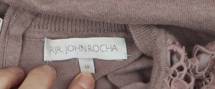 RJR John Rocha Women Brown Lace Knit Jumper Size 14 Crew Neck