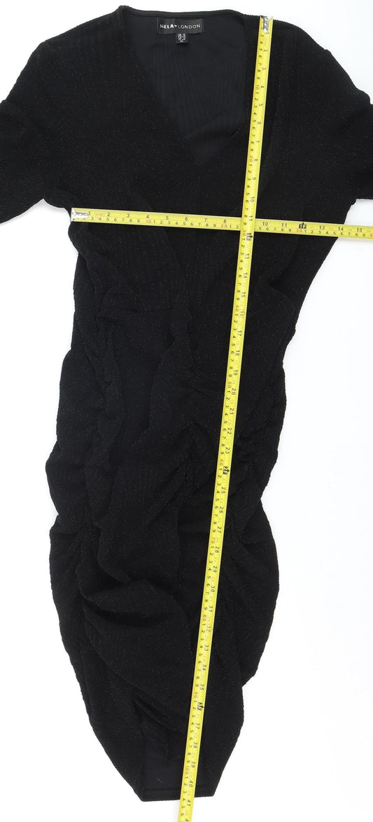 Mela London Women's Black Bodycon Ruched Dress Size 16