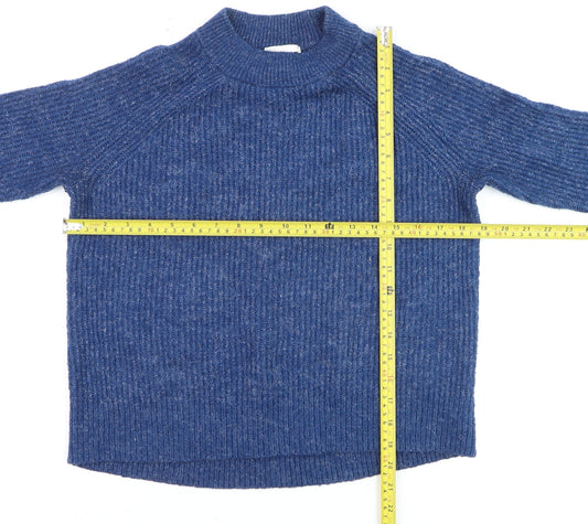 H&M Women Blue Mock Neck Rib-Knit Acrylic Jumper S