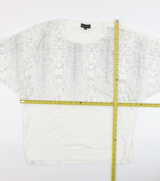 Frank Usher Womens White Rhinestone Snake Print Pullover Jumper XL