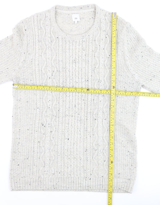 River Island Mens Beige Cable-Knit Crew Neck Jumper Size L