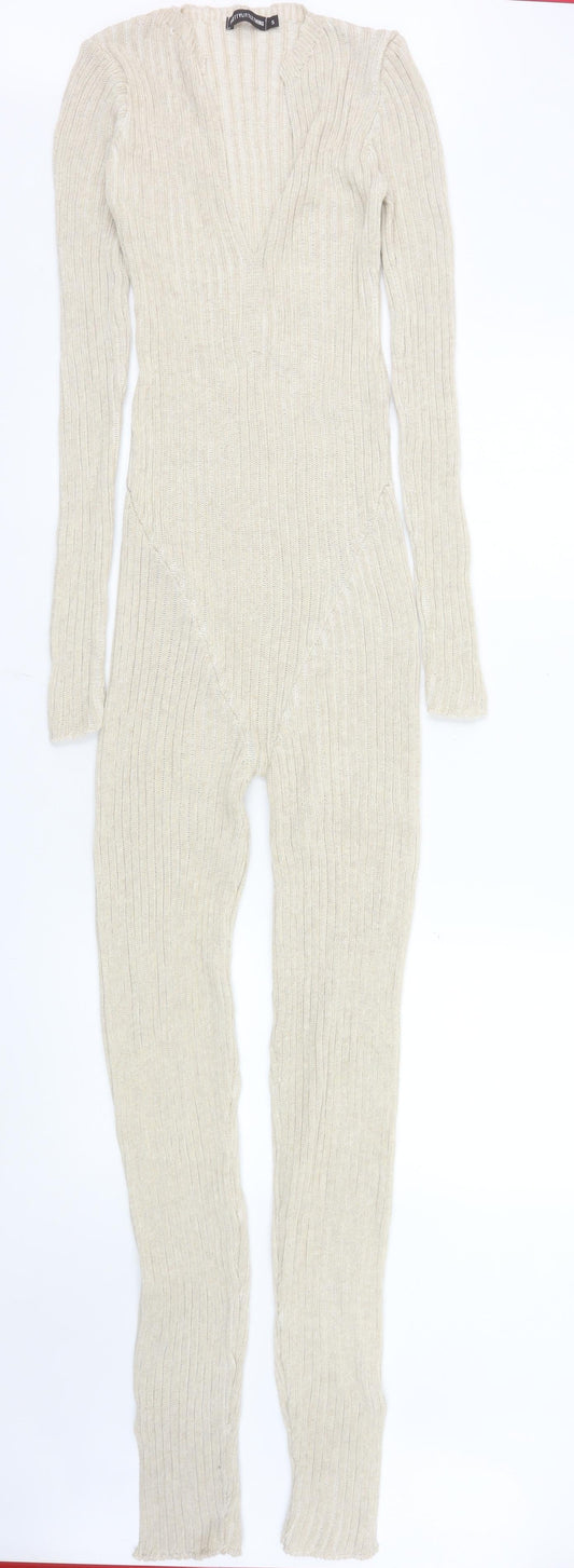 Womens UK Size S PRETTYLITTLETHING One-Piece Beige Catsuit