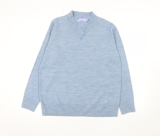Additional front view of Honor Millburn Women's Blue Knit V-Neck Long Sleeve Jumper, size M, 14-16