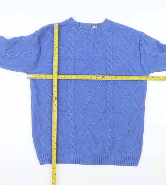 Marks and Spencer Men's Blue Cable-Knit Crew Neck Jumper S