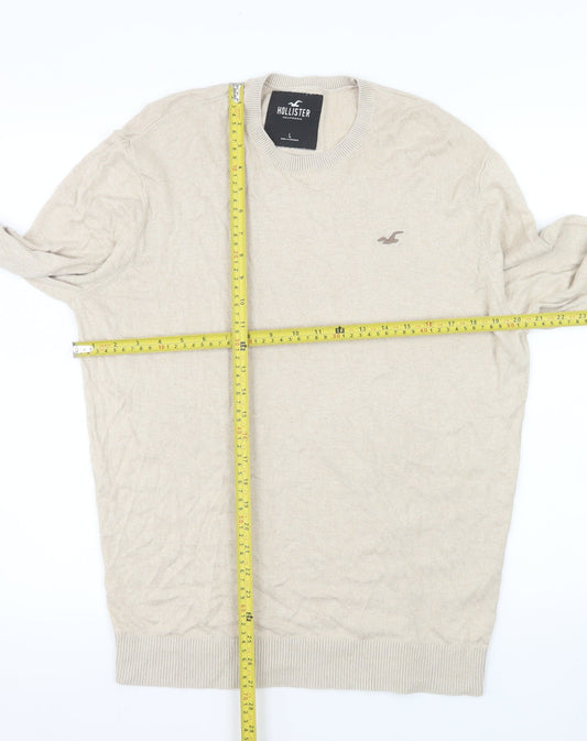 Hollister Men's Beige Cotton Crew Neck Pullover Jumper L