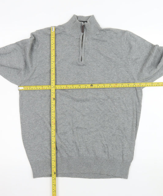Marks and Spencer Men's Grey Cotton 1/4 Zip Sweatshirt Medium
