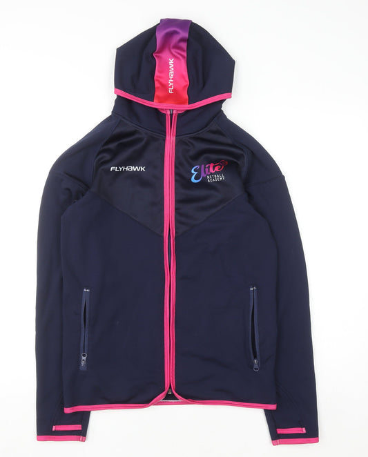 Flyhawk Womens Blue Track Jacket Size 12 Hooded Full Zip Netball Activewear