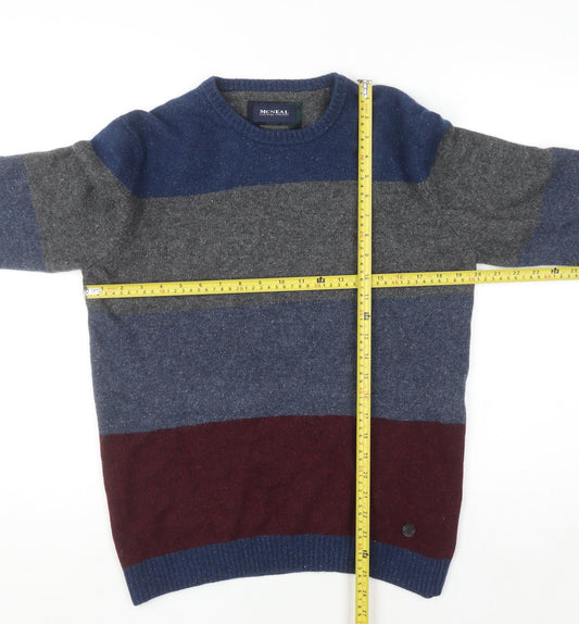 MCNEAL Men's Multicoloured Wool Crew Neck Jumper Size M