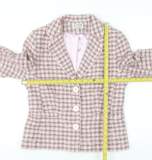 Etam Women Pink Checked Bouclé Blazer UK 10 Classic Lined Jacket