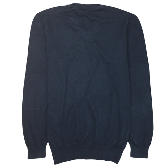 Hugo Boss Men's Blue V-Neck Cotton Jumper XL Classic Knit