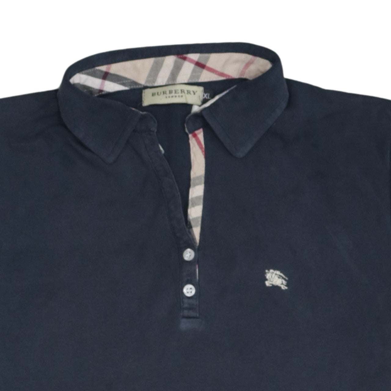 Burberry London Women's Navy Cotton Polo Shirt XL Short Sleeve Classic Style