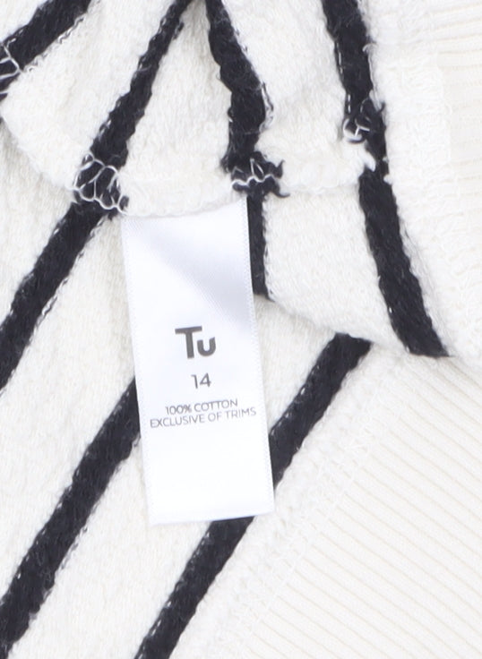 Tu Women’s White Striped Cotton Short Sleeve Relaxed T-Shirt Size 14