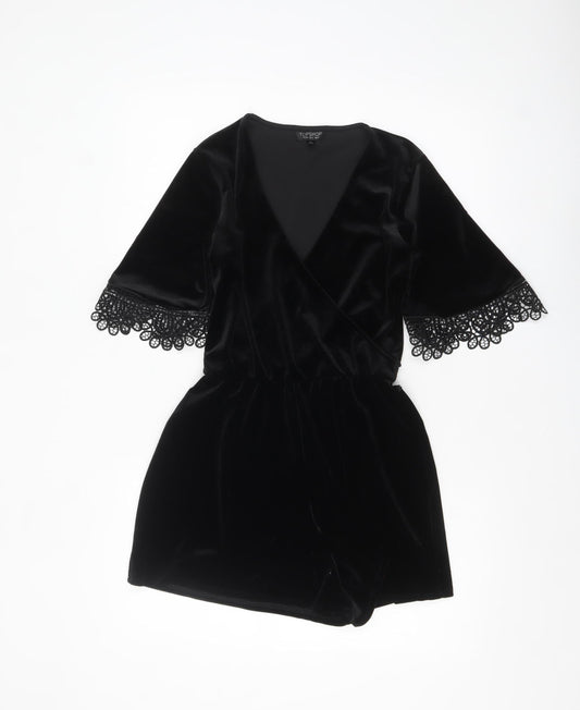 Topshop Women’s Black Velvet Lace Playsuit Size 6