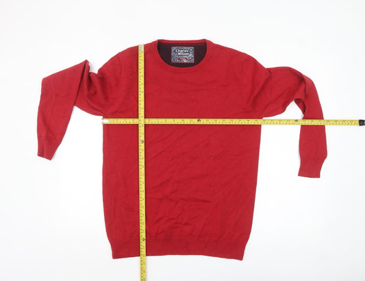 Charles Wilson Men's Red Cotton Crew Neck Pullover Jumper Medium