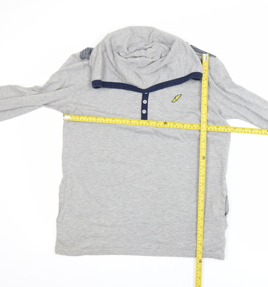 Brookhaven Men's Grey Henley Hoodie Medium Lightweight Jersey Top
