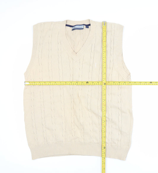 Tom Hanson Men's Beige Cotton Cable Knit V-Neck Vest L
