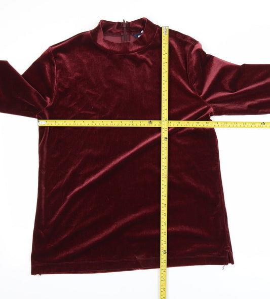 Lands' End Women's Red Velvet Mock Neck Long Sleeve Tunic Blouse M