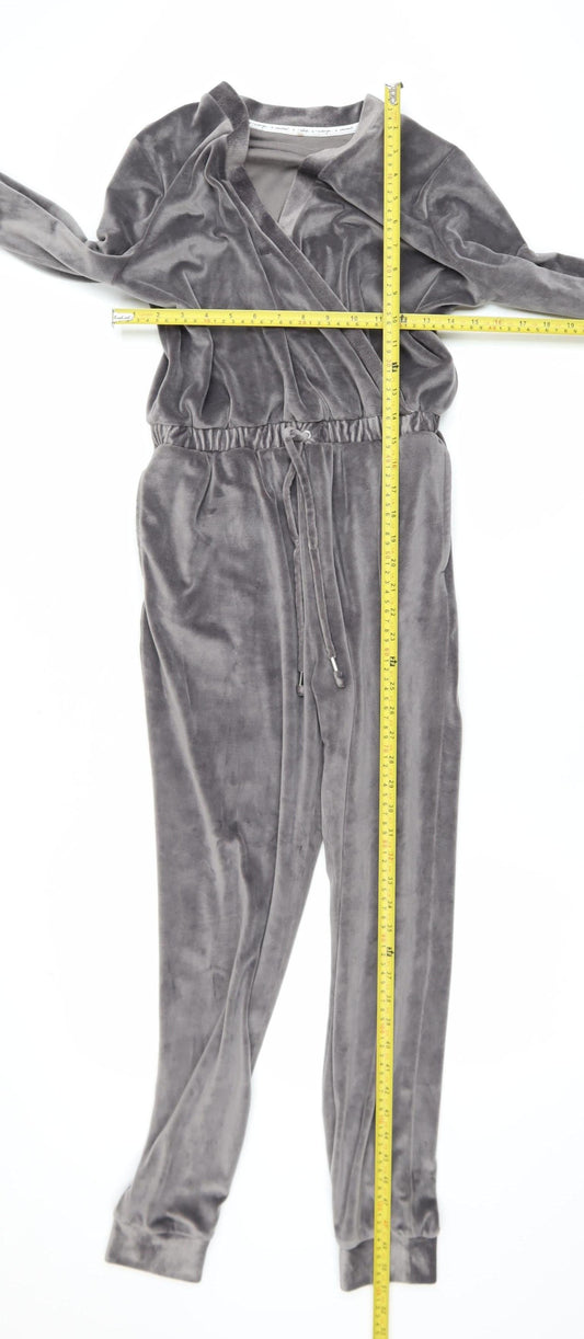 George Women Grey Velour Jumpsuit Small Long Sleeve Drawstring Waist Lounge