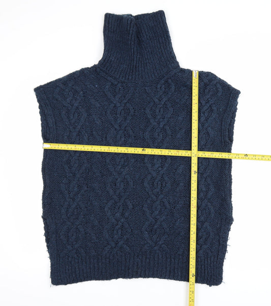White Stuff Men's Blue Cable-Knit Roll Neck Sleeveless Jumper Vest S