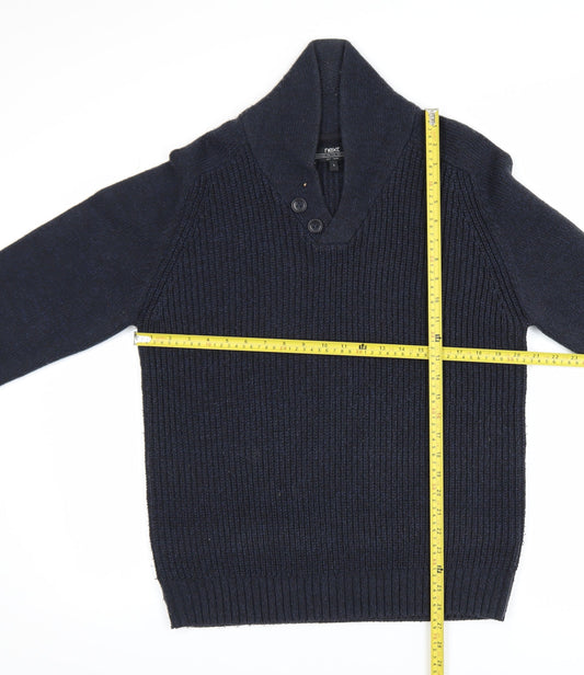 Next Mens Blue Henley Knit Acrylic Jumper Size L